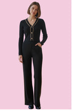 Load image into Gallery viewer, Black Ribbed Knit Set with Gold Chain
